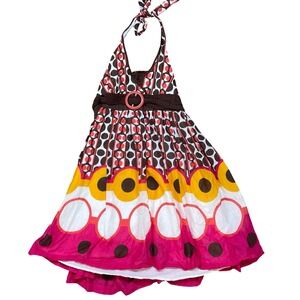 LiMiTeD TOO Kids Girls 12 Cotton Halter Dress Polka Dot Y2K Pink‎ Brown Belted